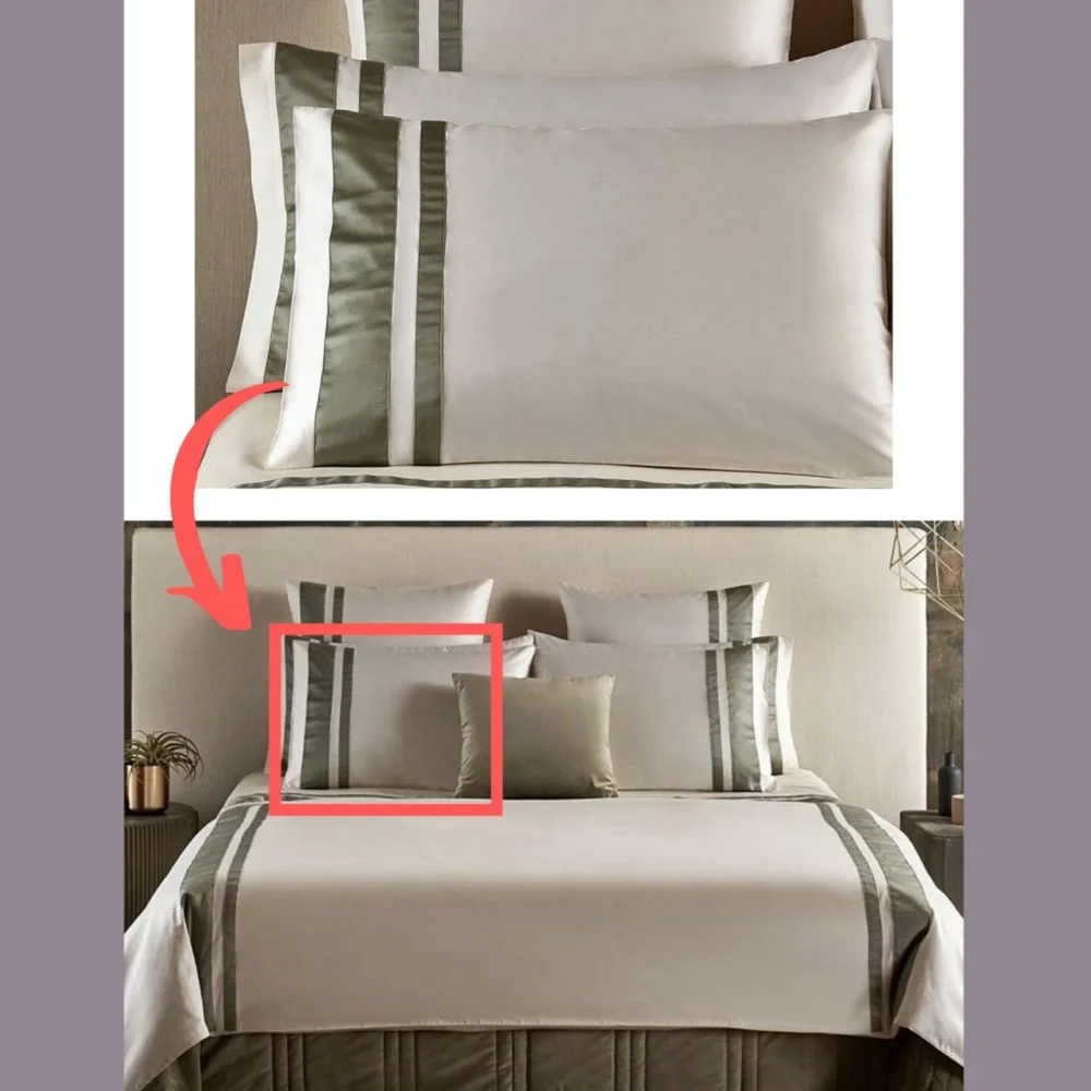 NIB [ 1 King ] Pillowcase for Frette At Home Brenta in Ivory‎ / Sage Green